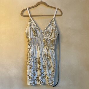 PrettyLittleThing Gold and White Sequin Dress